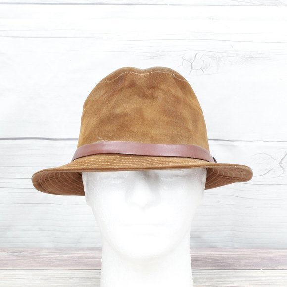 Union Made Brown Genuine Suede Leather Banded Lined Hat Size Medium - Picture 2 of 10